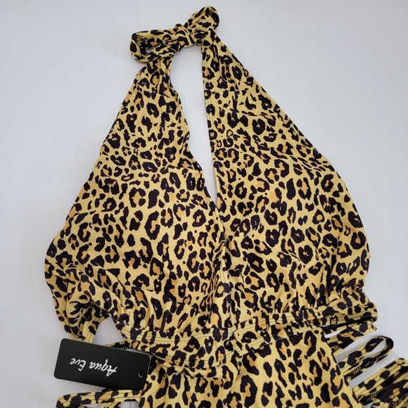 Aqua Eve Women Sexy One Piece Swimsuit Halter Plunge V Neck Cutout  NWT - Picture 6 of 12